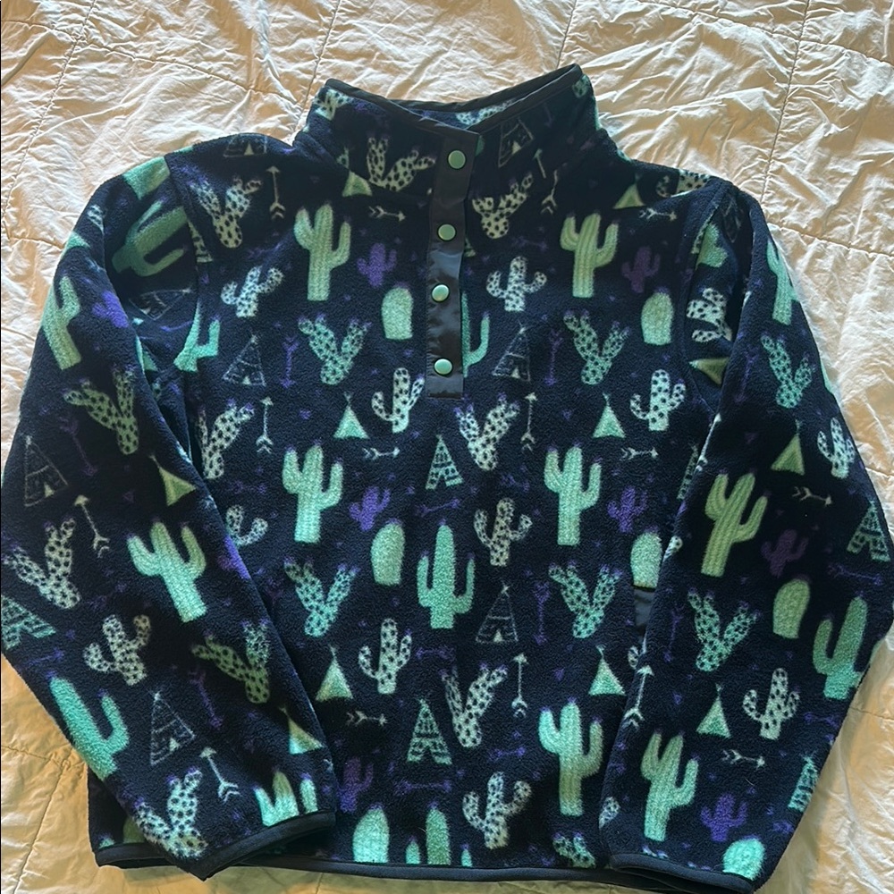 Cruel Girl Kids Cactus Print Fleece Sweatshirt - Black and Green
